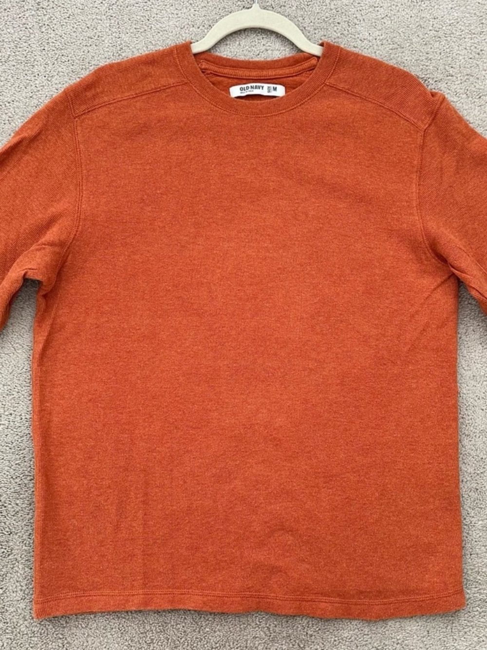 Fall Orange Crew Neck Long Sleeve Ribbed Cotton Sweater Knit Shirt